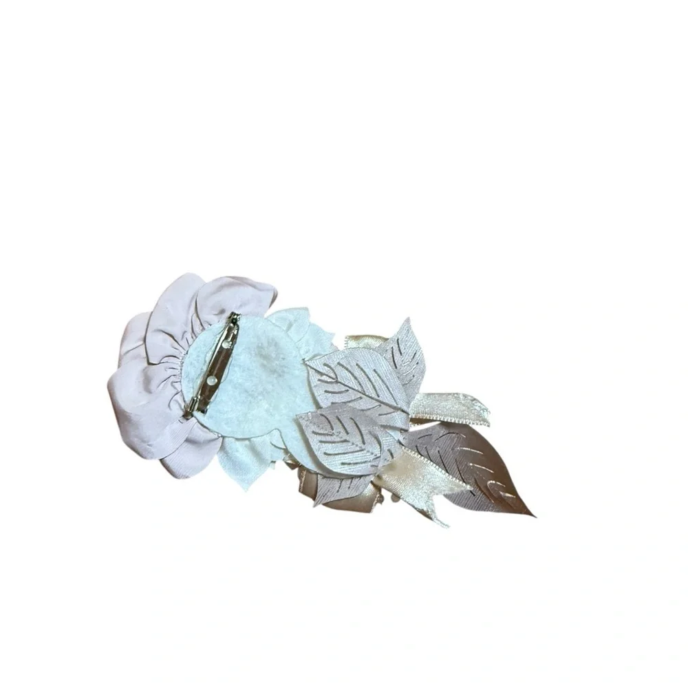 Girls Blush Pink Ivory Floral Hair Clip Brooch Pearl Bow Kids Accessory